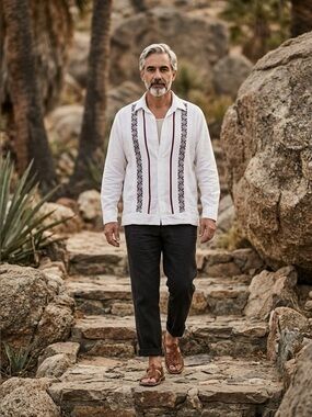 Men's White Embroidered Button Down Shirt